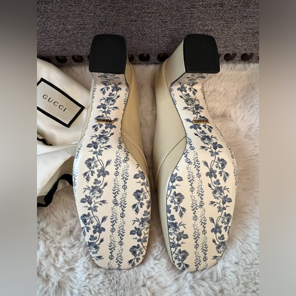 New Gucci marmont GG Victoire Vernice 55mm Loafer Pumps 39 Sand Storm - Picture 8 of 11